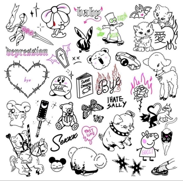 эскизы мини татуировок