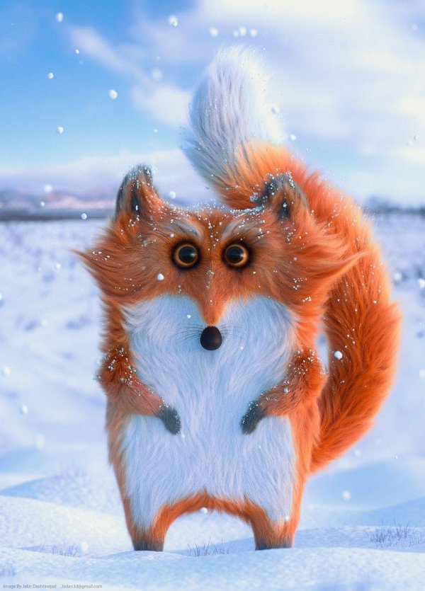 зимний пейзаж с лисой