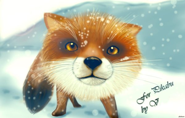 зимний пейзаж с лисой