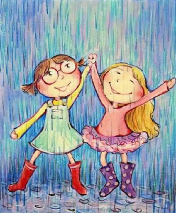 дети под дождем