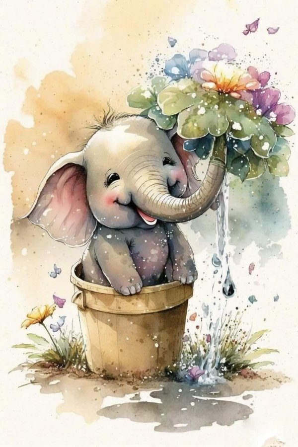 слон акварелью