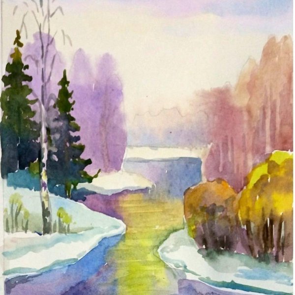 весенний пейзаж гуашь