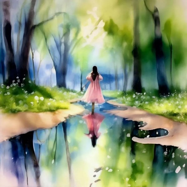 лес акварелью