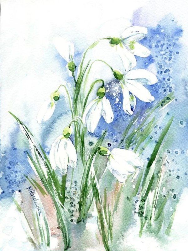 подснежники акварель