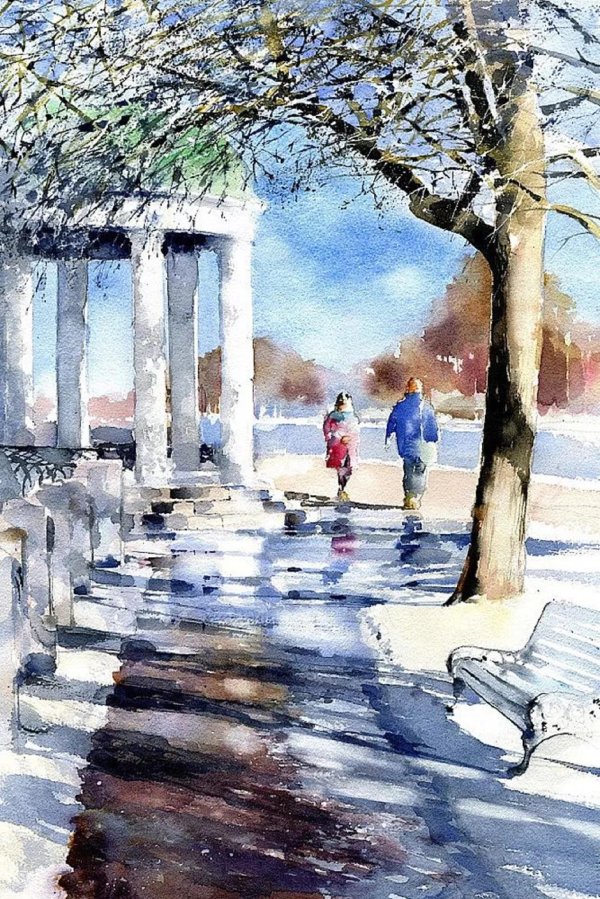 городские пейзажи акварелью