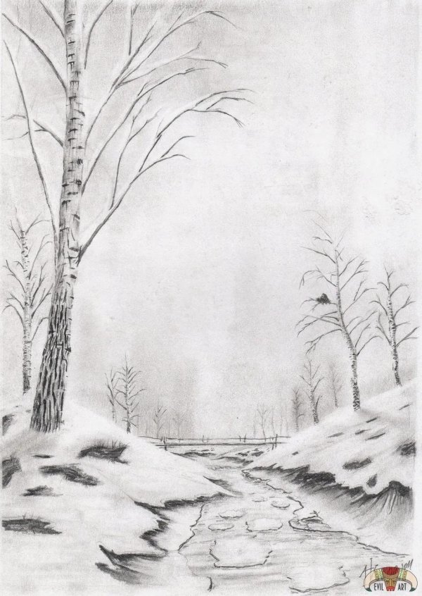 пейзажи карандашом