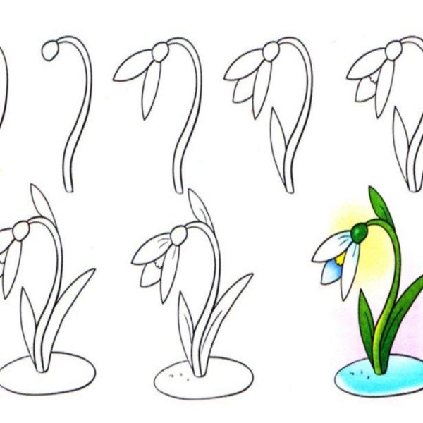 рисуем подснежники поэтапно