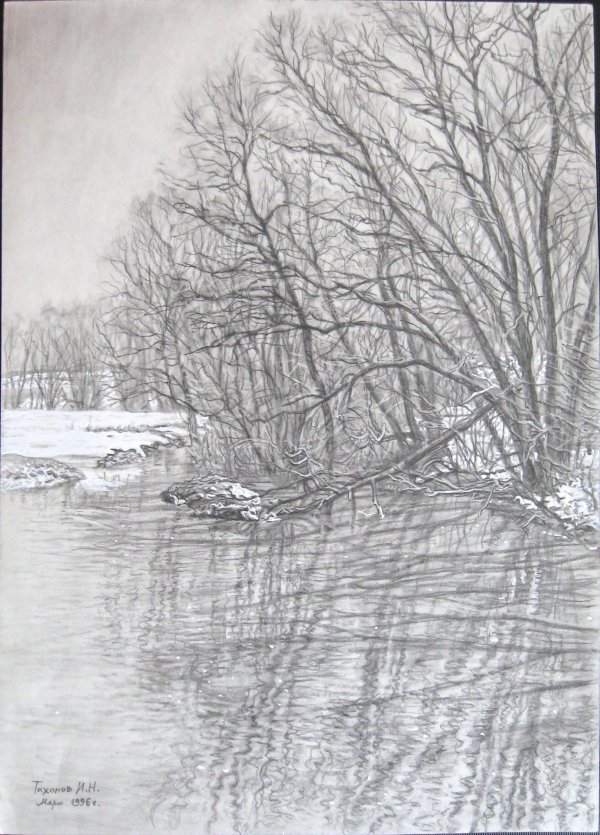 весенний пейзаж карандашами