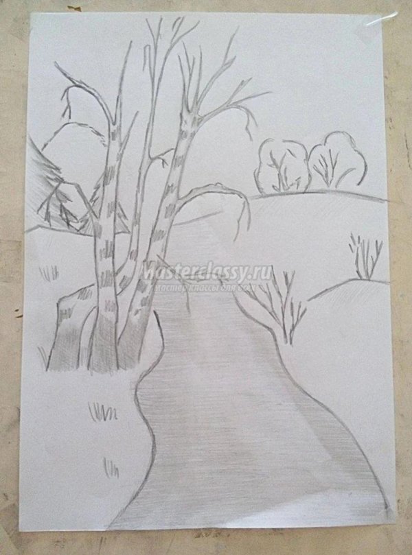 рисунок карандашом осень