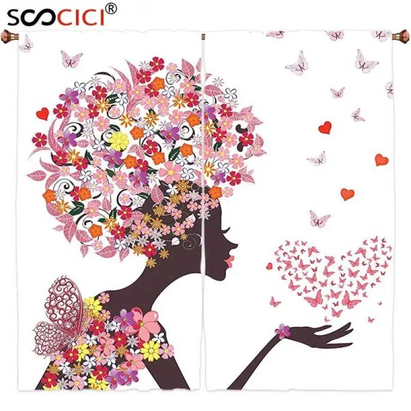 силуэт девушки из цветов и бабочек