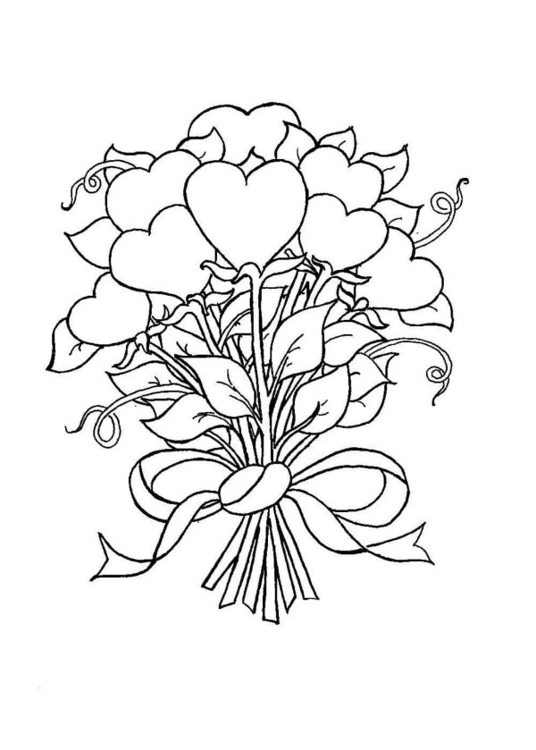 раскраски сердечки и цветы
