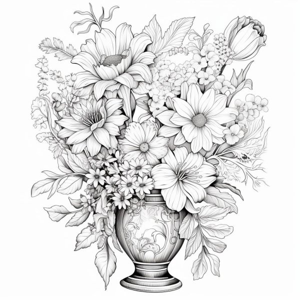 цветы в вазе раскраска