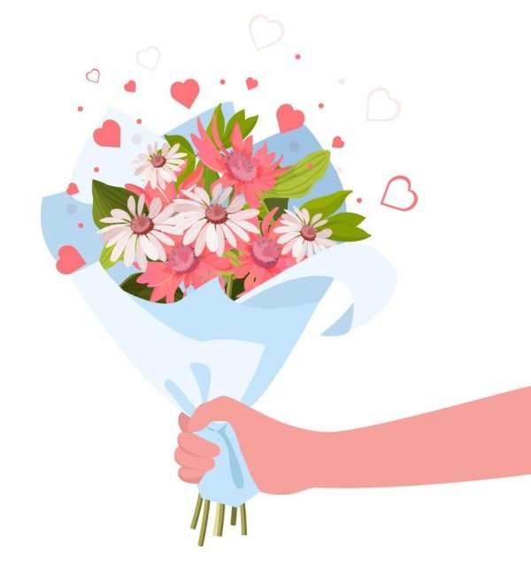 рука с букетом вектор