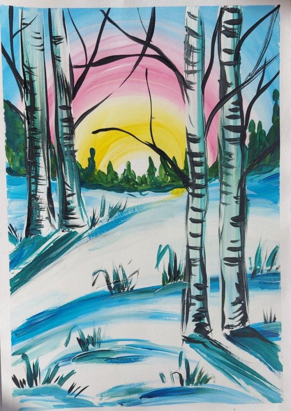 пейзаж гуашью поэтапно