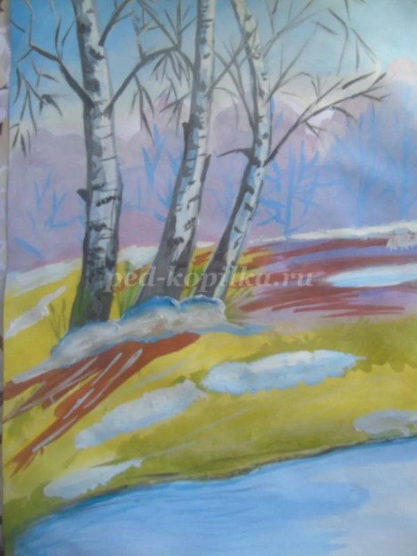 рисование весеннего пейзажа
