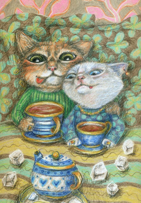 котики пьют чай