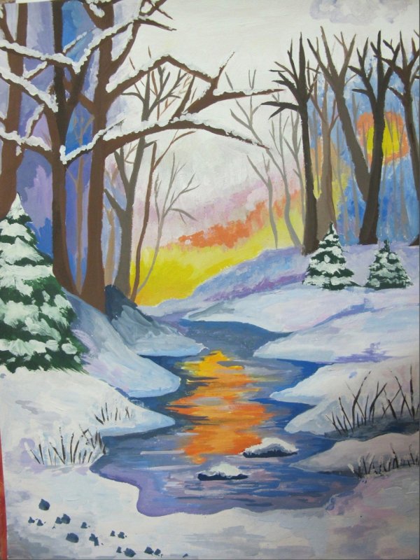 зимние пейзажи гуашью