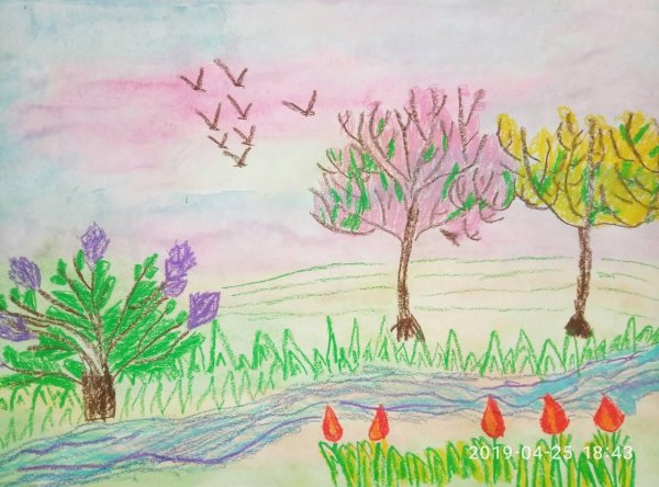 рисование весеннего пейзажа