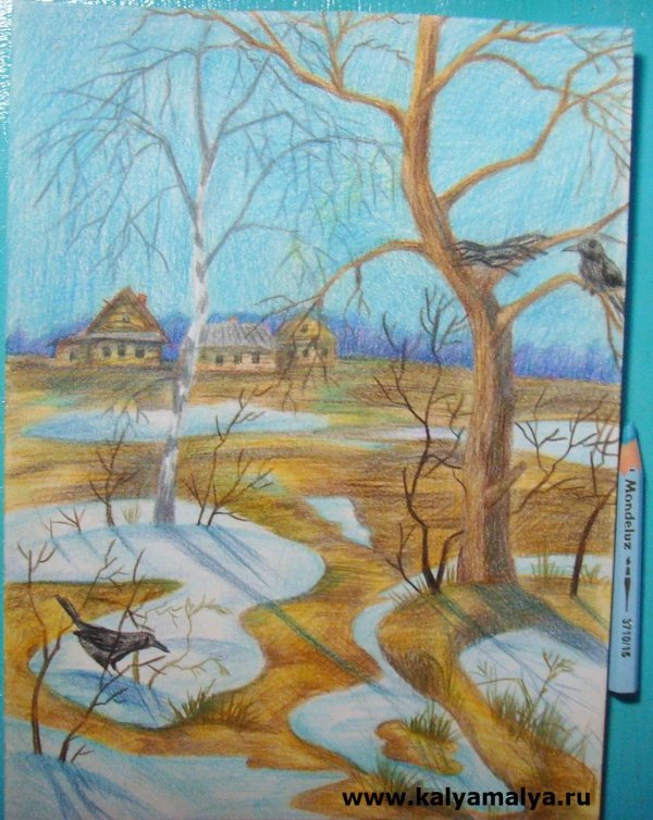рисование весеннего пейзажа