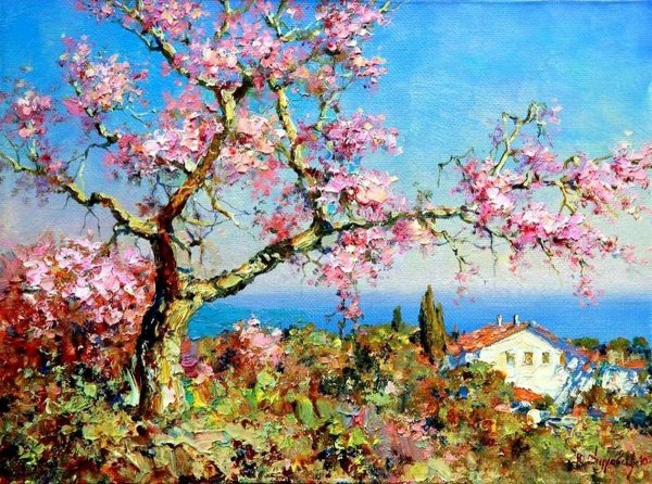 цветущие деревья живопись