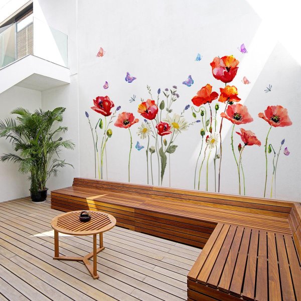 оформление стены из цветов