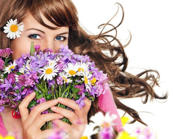 девушка с цветам