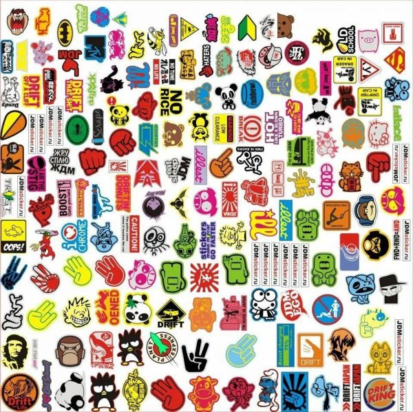 много наклеек