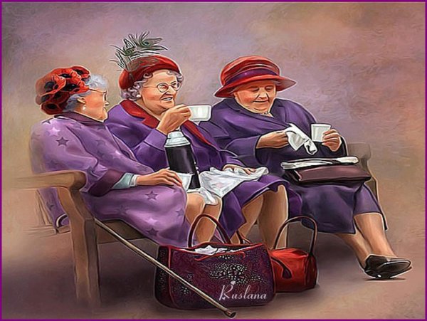 три бабушки в шляпах