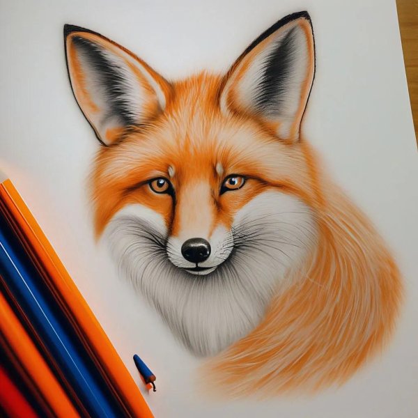 лиса цветными карандашами