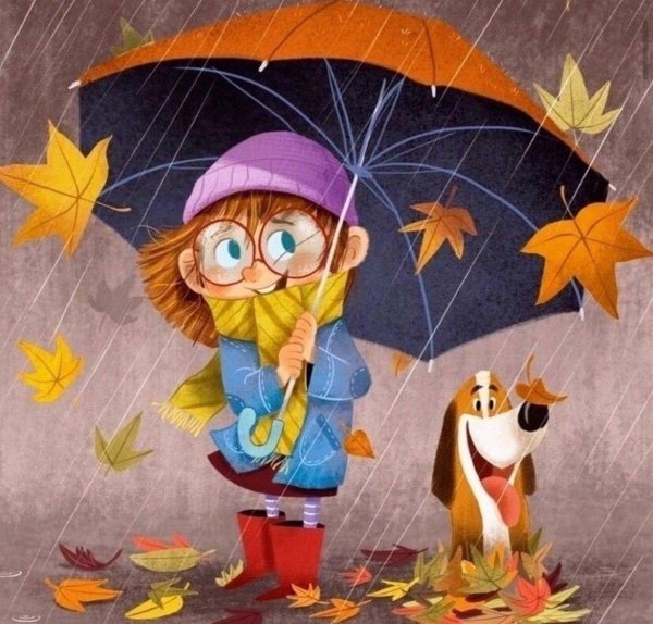 осенняя мультяшная девочка