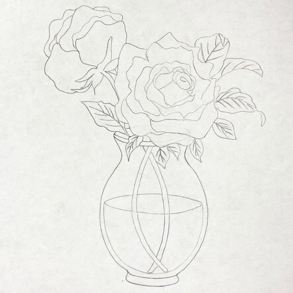 букет роз вазе карандашом