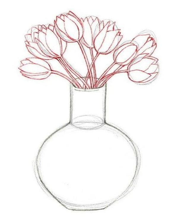 поэтапное рисование вазы с цветами