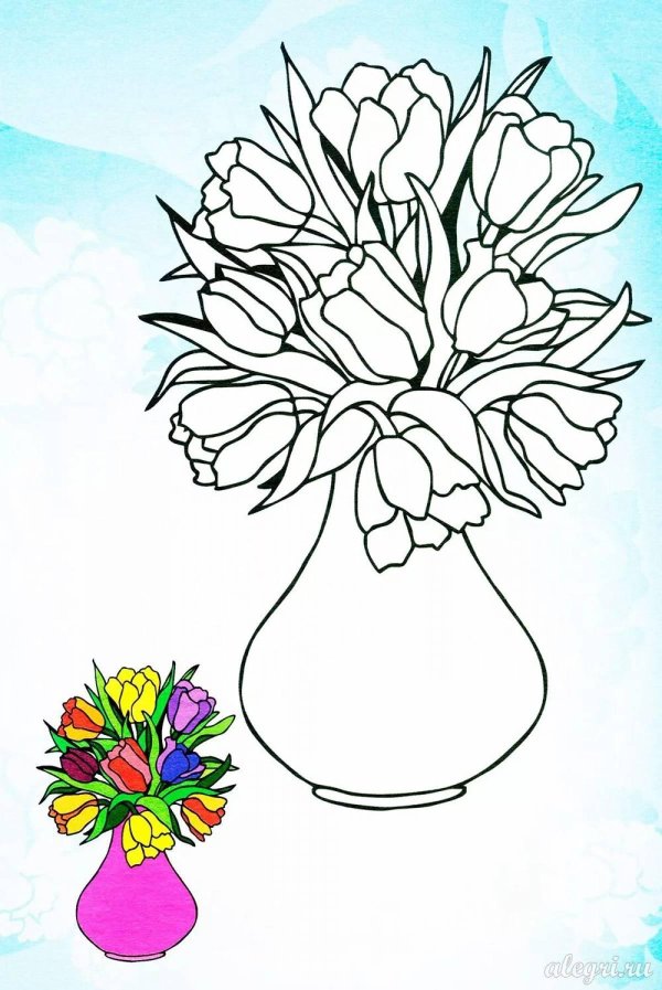 раскраска букет тюльпанов