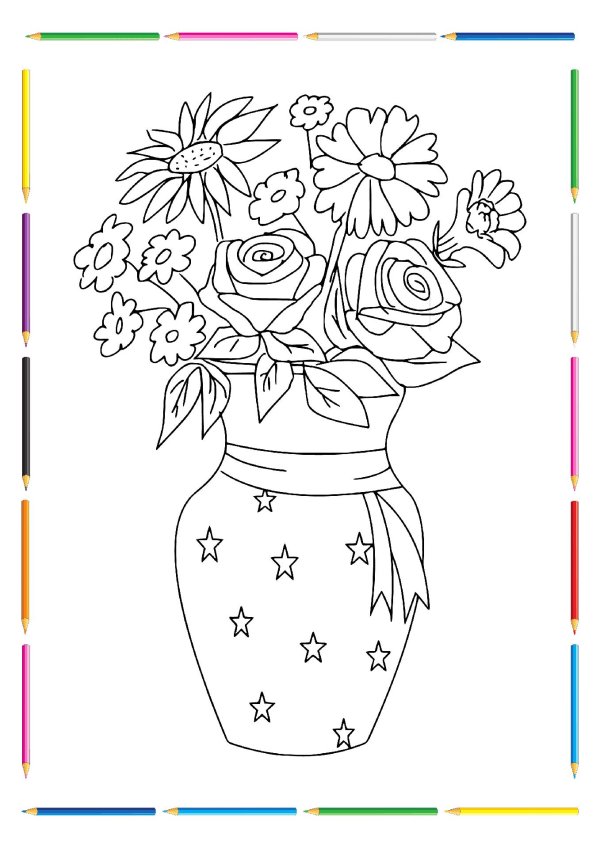 цветы в вазе раскраска