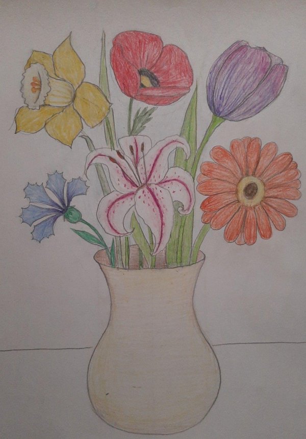 ваза с цветами карандашом