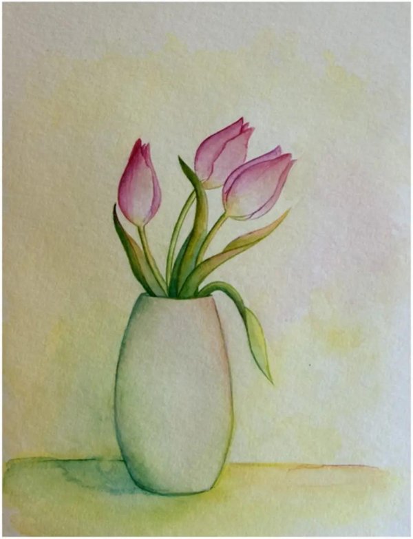 тюльпаны акварельными карандашами