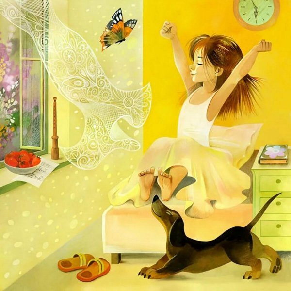 утро дети живопись