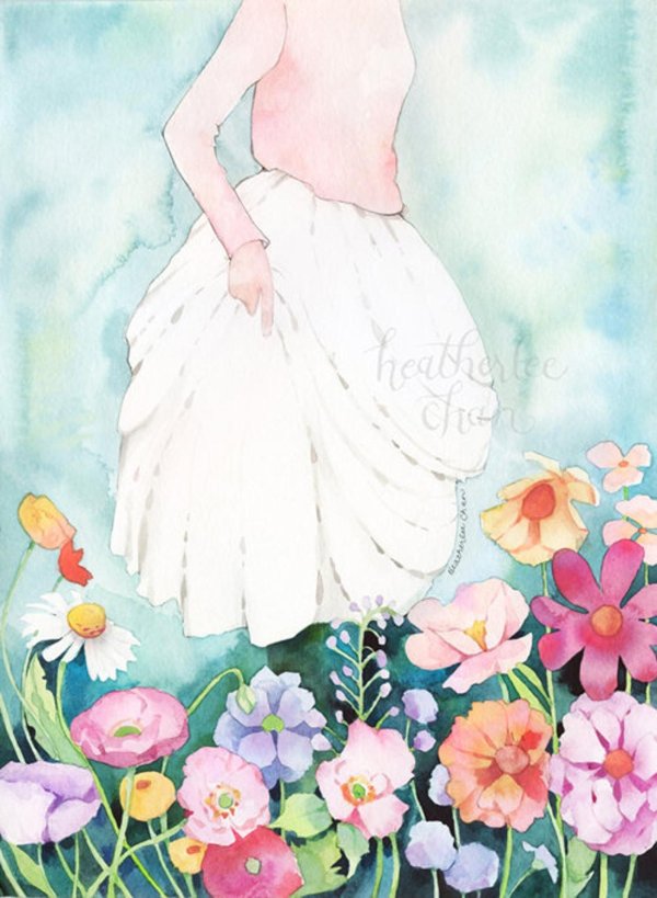 открытка акварелью для девочки