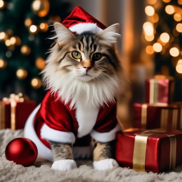 кот в новогоднем костюме