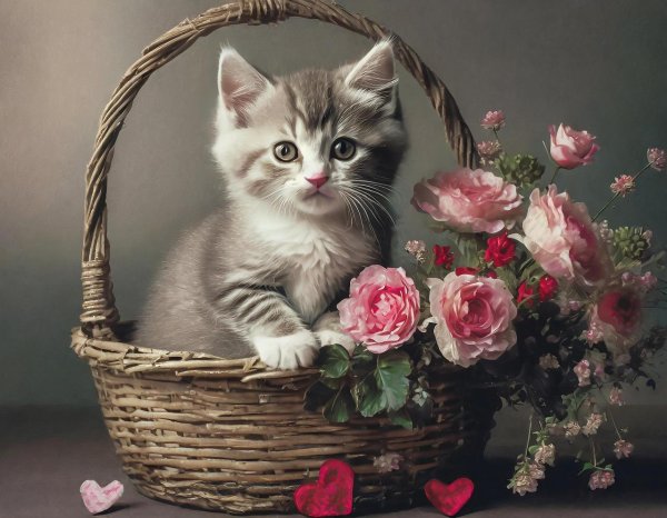 котята в корзине