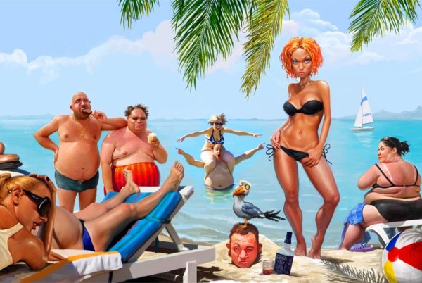 шарж на пляже