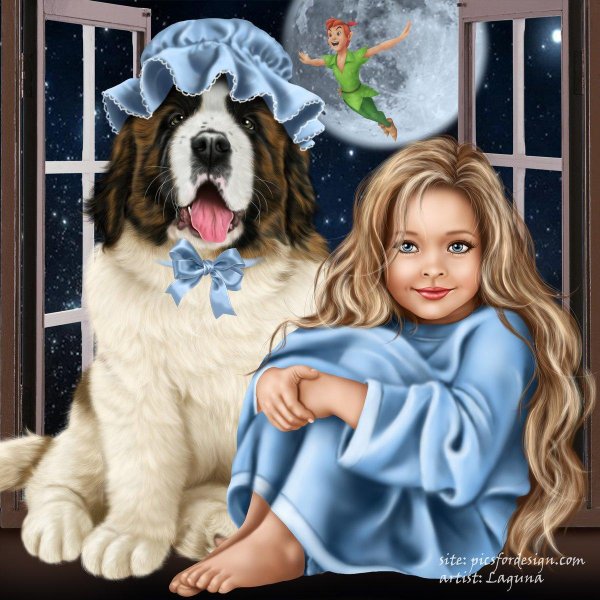 девочка и собака рисунок