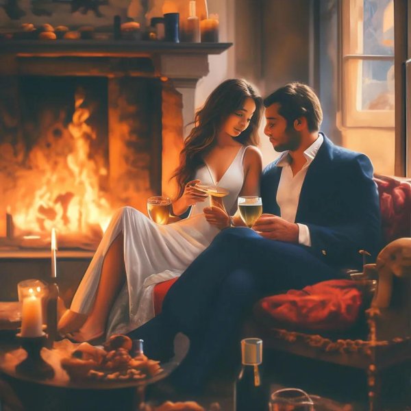 пара у камина