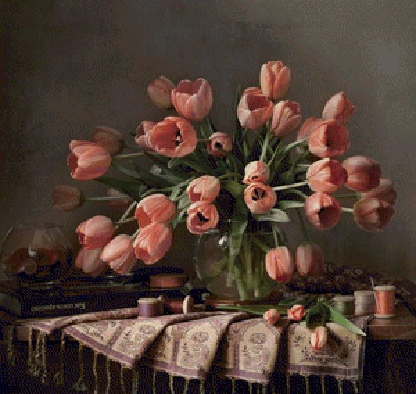 вышивка тюльпанов атласными лентами