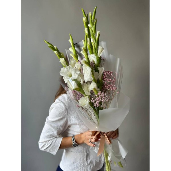 белые гладиолусы свадебный букет