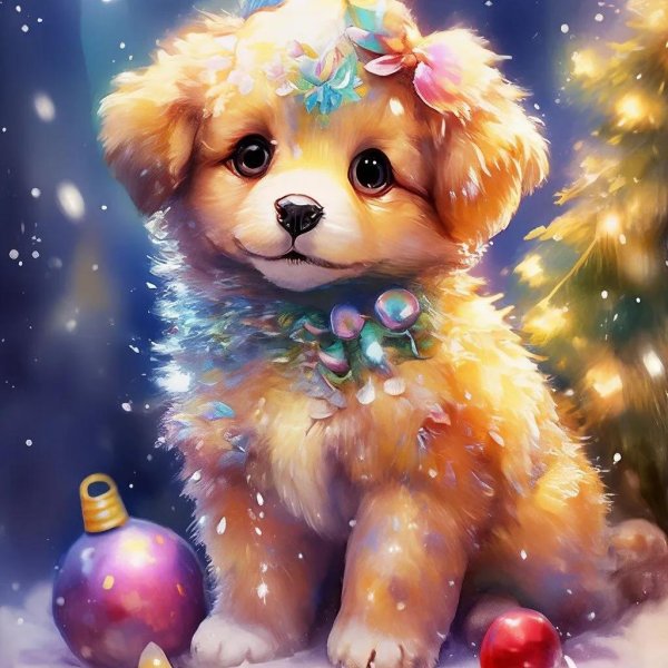 новогодняя собачка рисунок