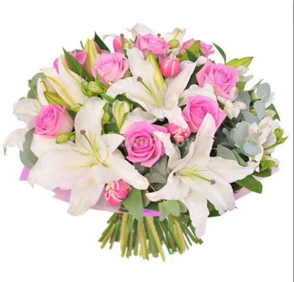 букет лилия и альстромерия