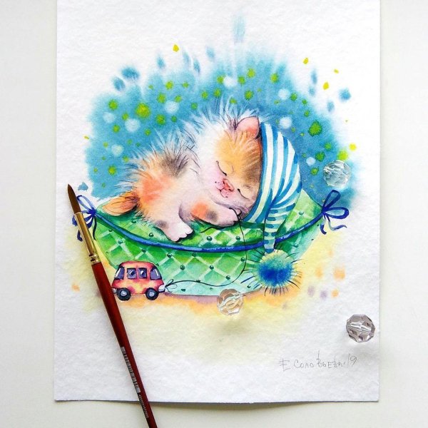 ёжик акварелью евгения соловьева