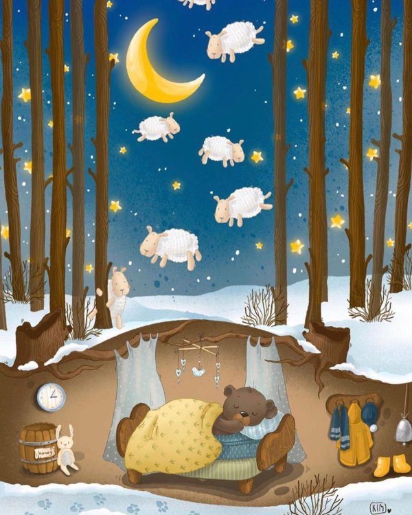 медвежонок спит в берлоге