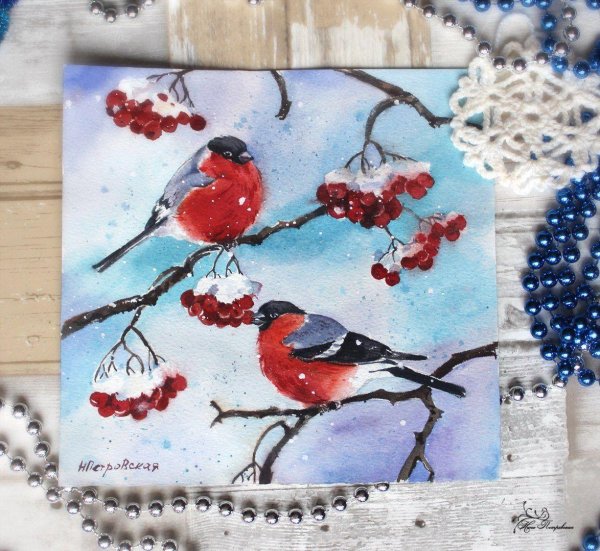 снегири гуашью